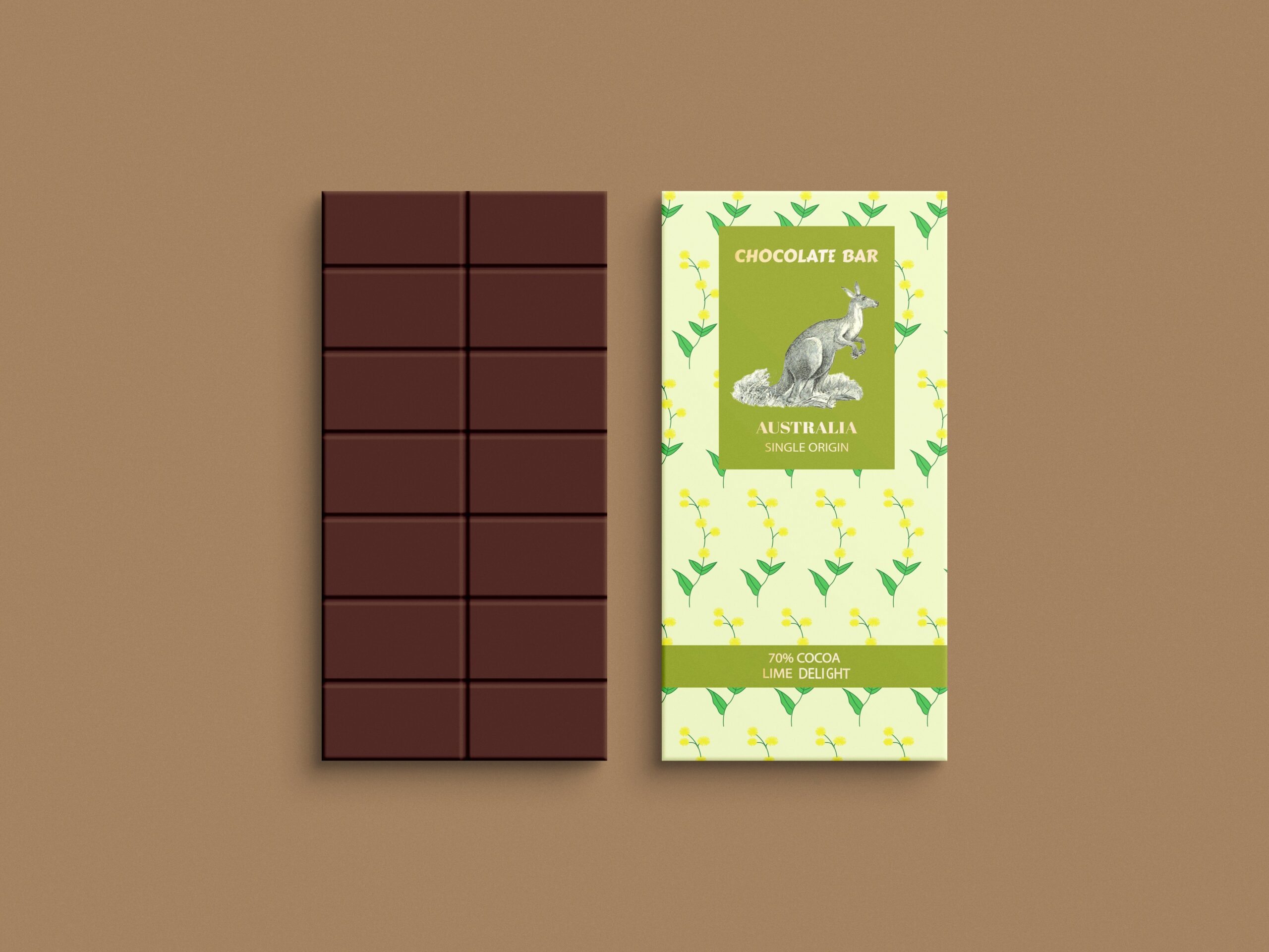 Chocolate bar wrapping paper packaging mockup design